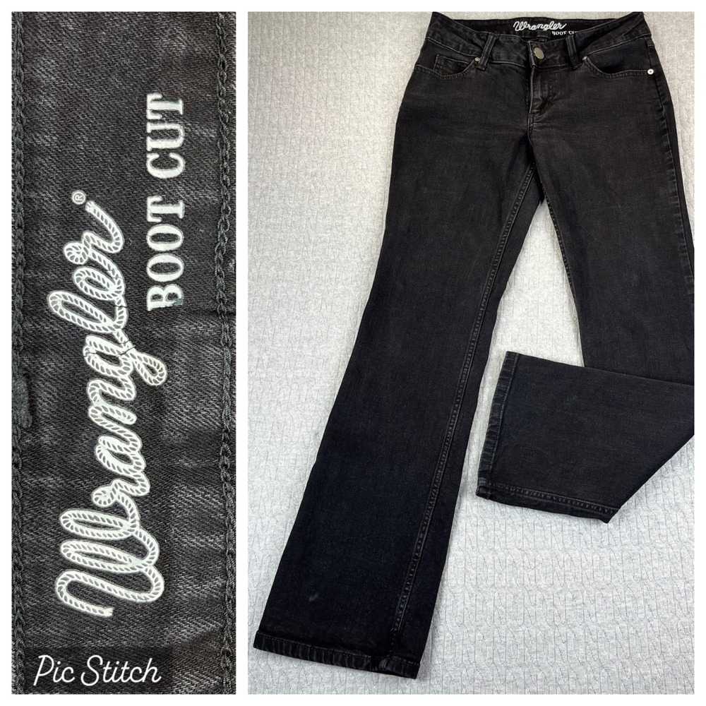Wrangler BootCut Black Dress Jeans Women 5 6 X 32 (26X30) mid rise Denim‎ Pants